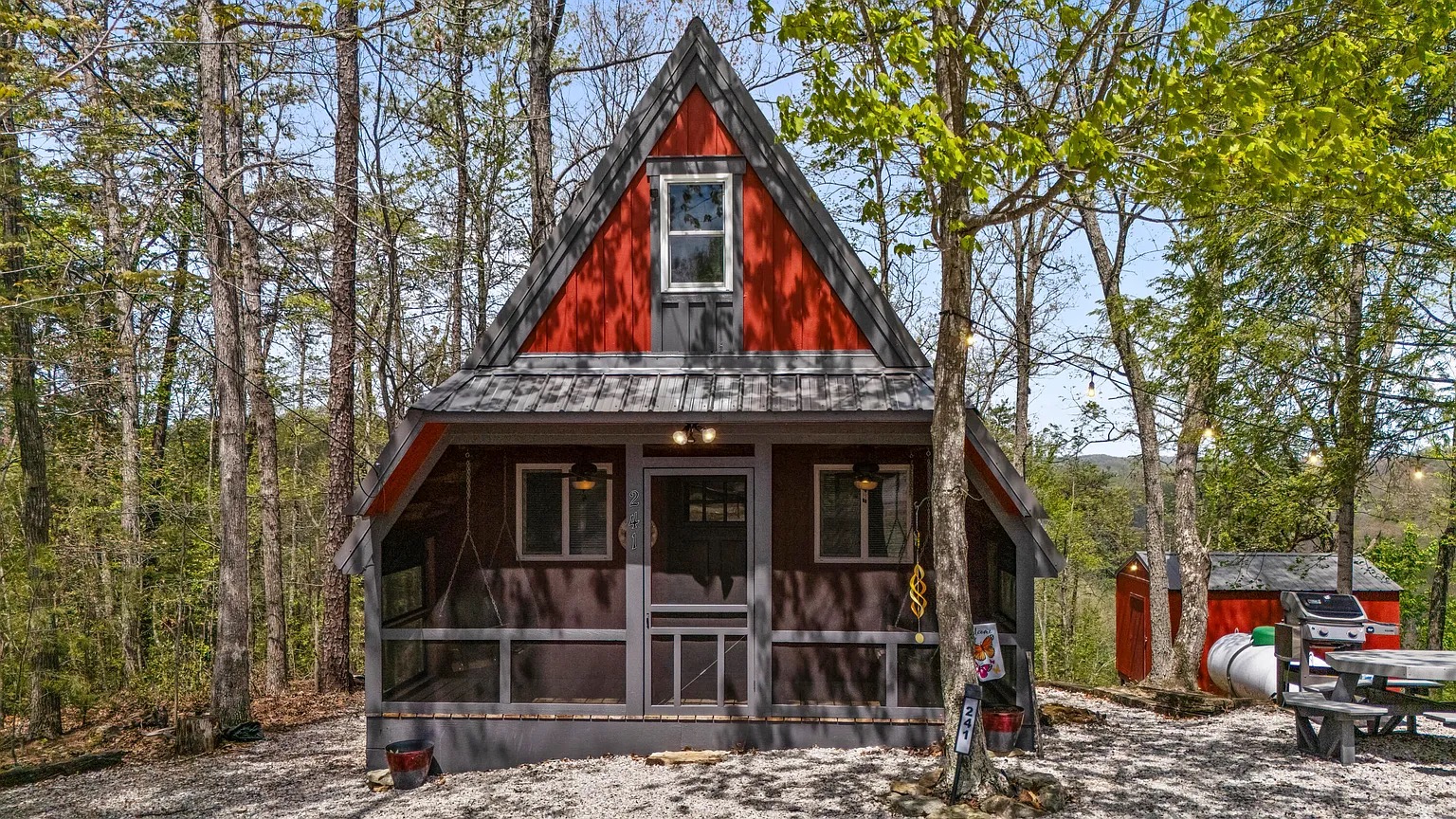 Canyon Ridge Retreats A-frame cabin exterior front view, Wellington Kentucky